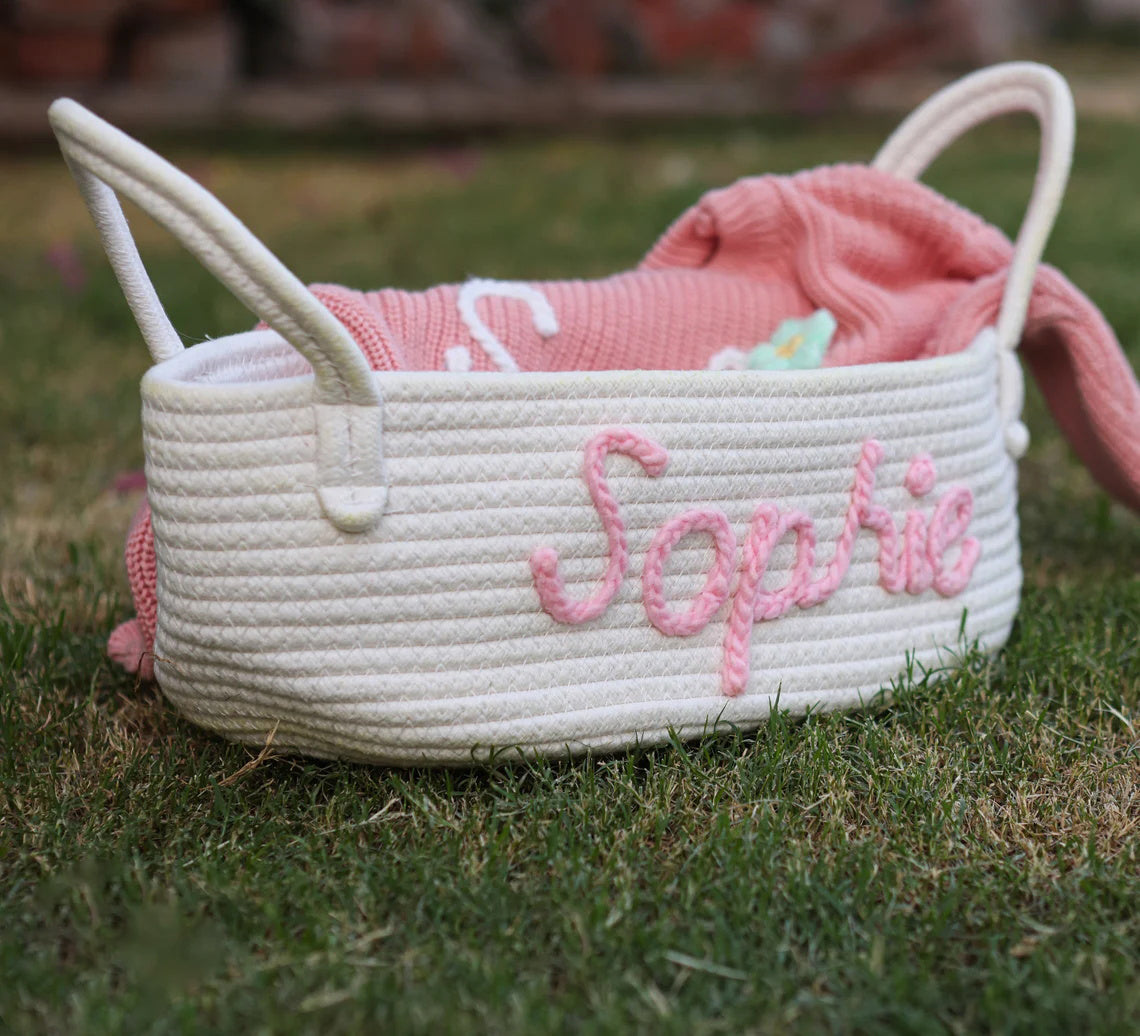 Personalized Name Handmade Embroidered Basket