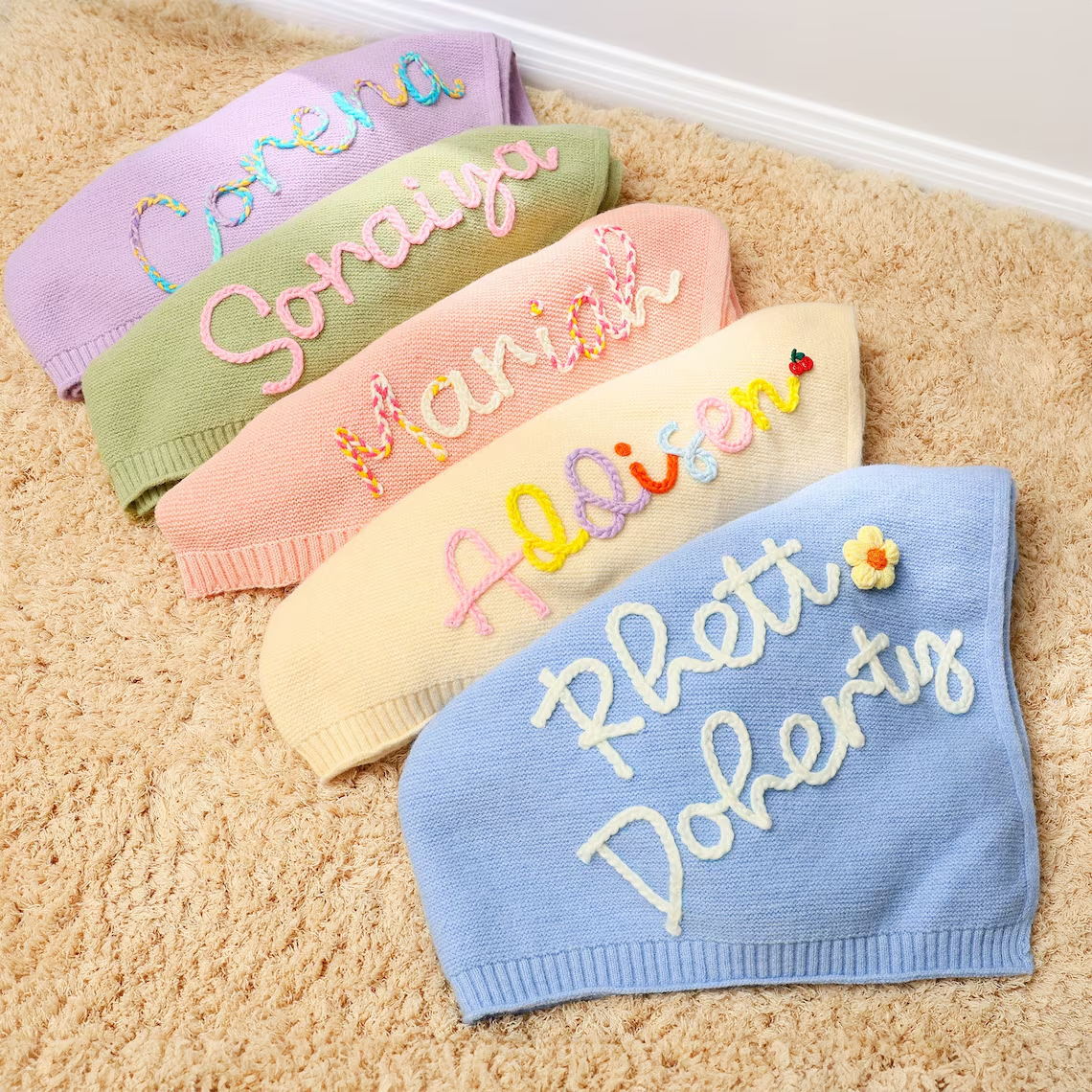 Camel Hand Embroidered Name Baby Blanket